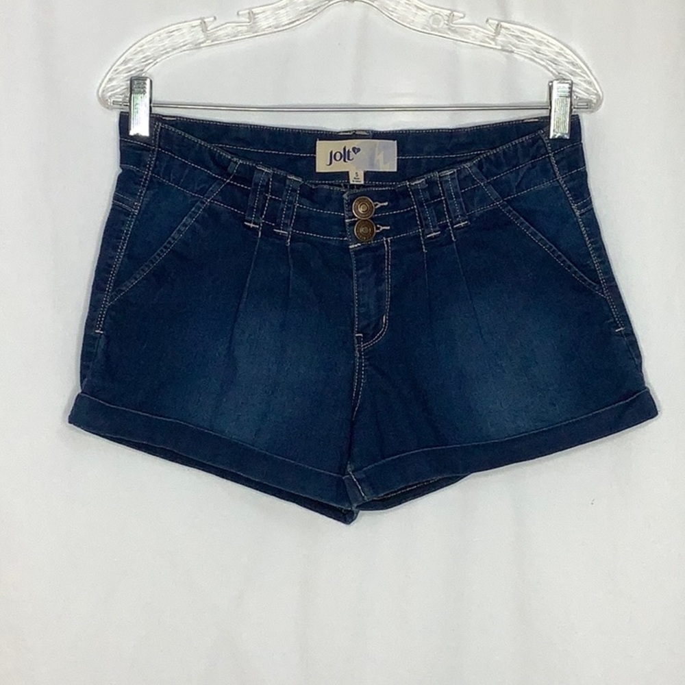 Jolt Indigo Blue Pleated Front Denim Jean Shorts Size 5